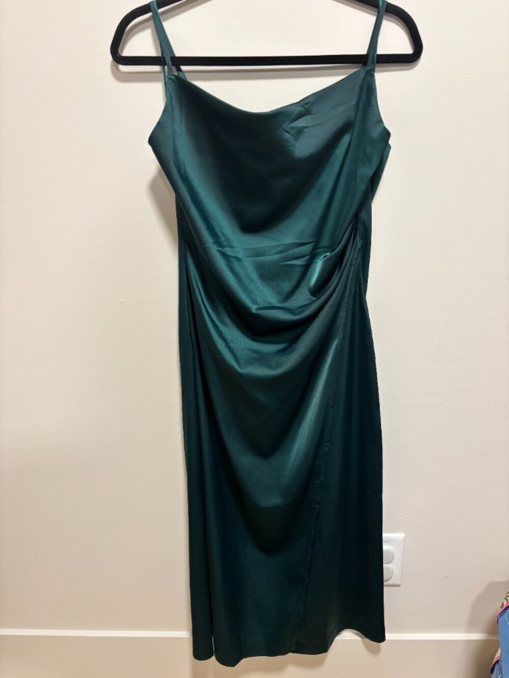 Emma Satin Cowl Neck Midi Dress - Emerald Green